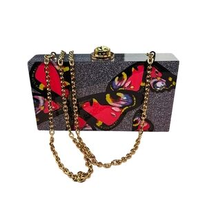 SOPHIA WEBSTER Butterfly Acrylic Clutch In Glittery Black With Crystal Details